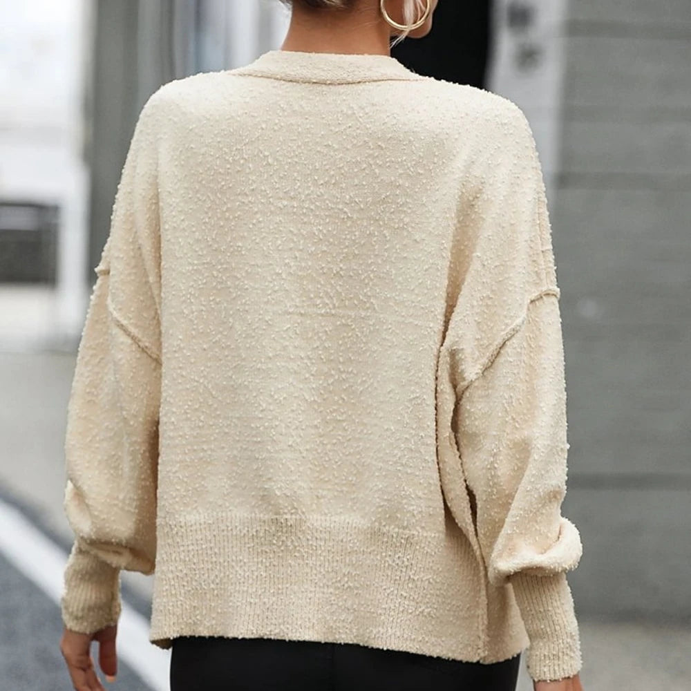 Button-Up V-Neck Cardigan with Dropped Shoulders