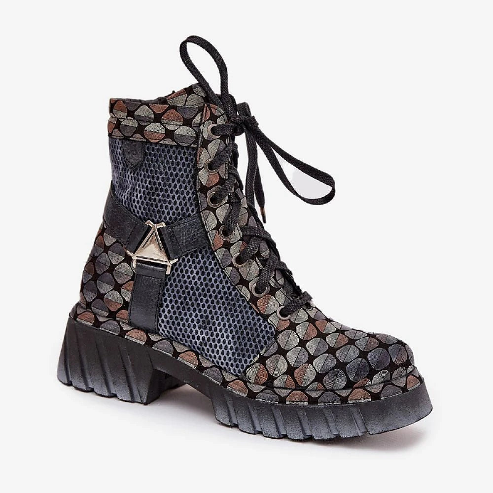 Women's Leather Platform Work Boots