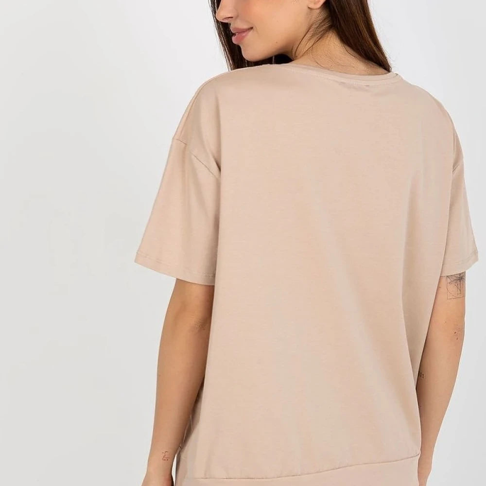 Cotton Blend Blouse with Round Neck