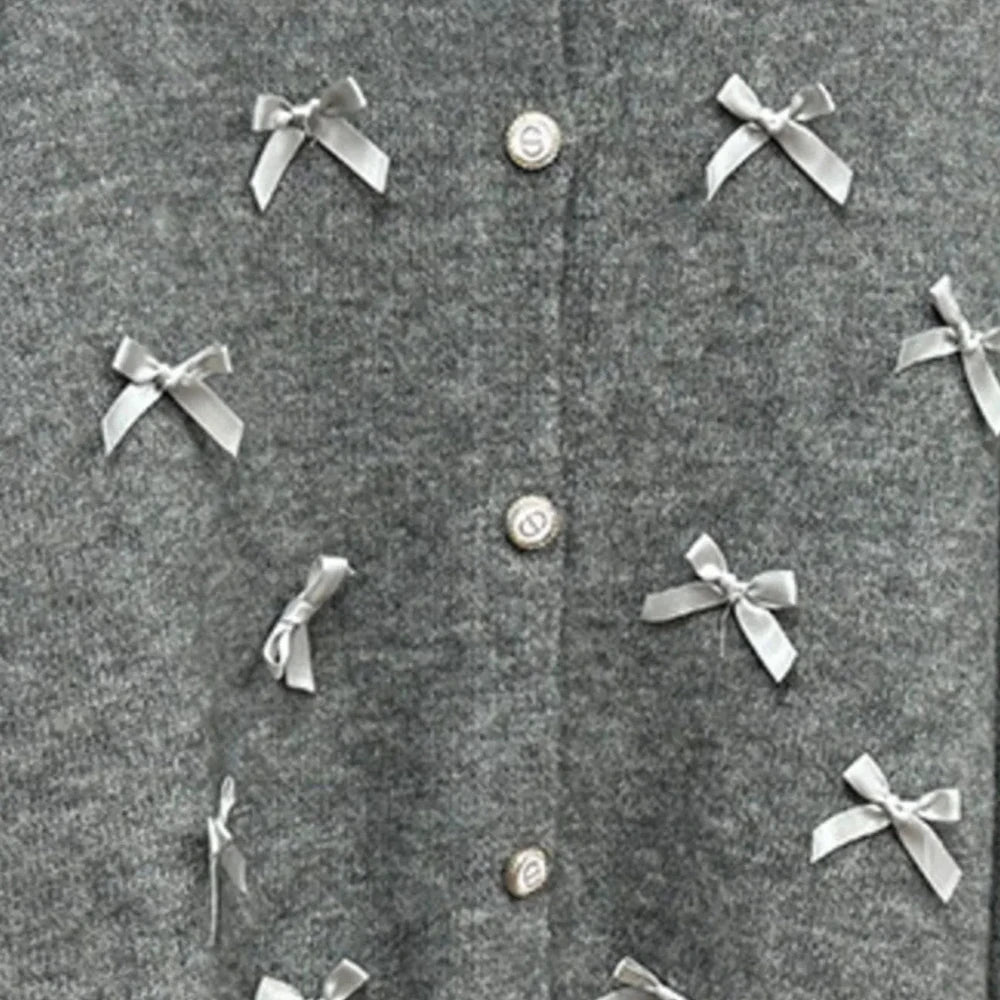 Bow Button Up Long Sleeve Cardigan