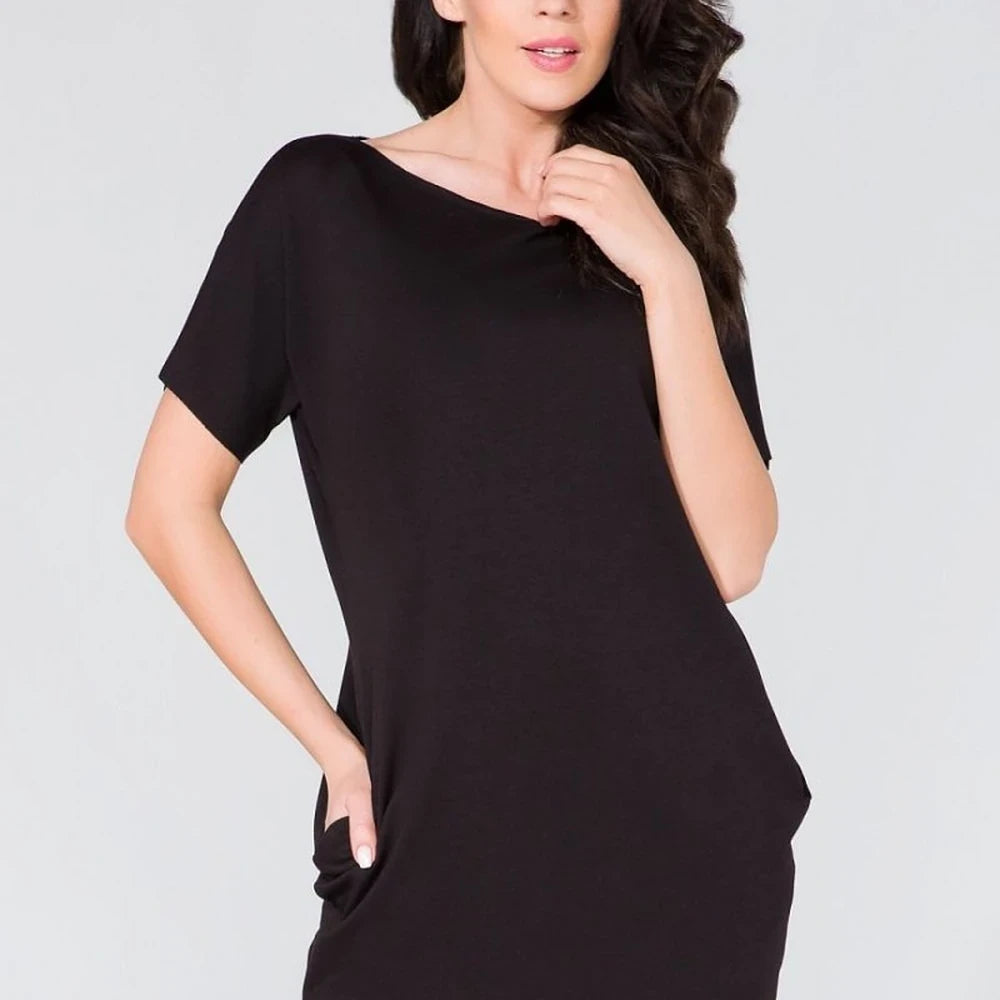 Cotton Blend Wide Cut Dress with Pockets