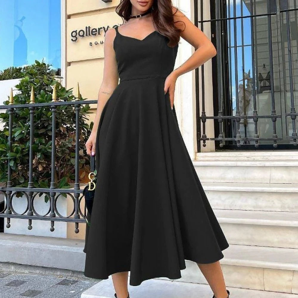 Midi Strap Dress with Zipper