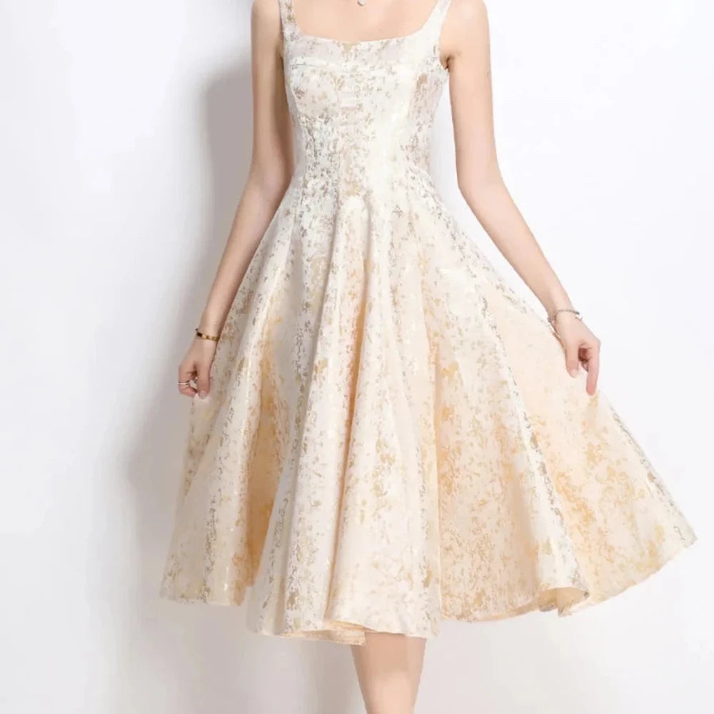 Floral A-Line Sleeveless Midi Dress