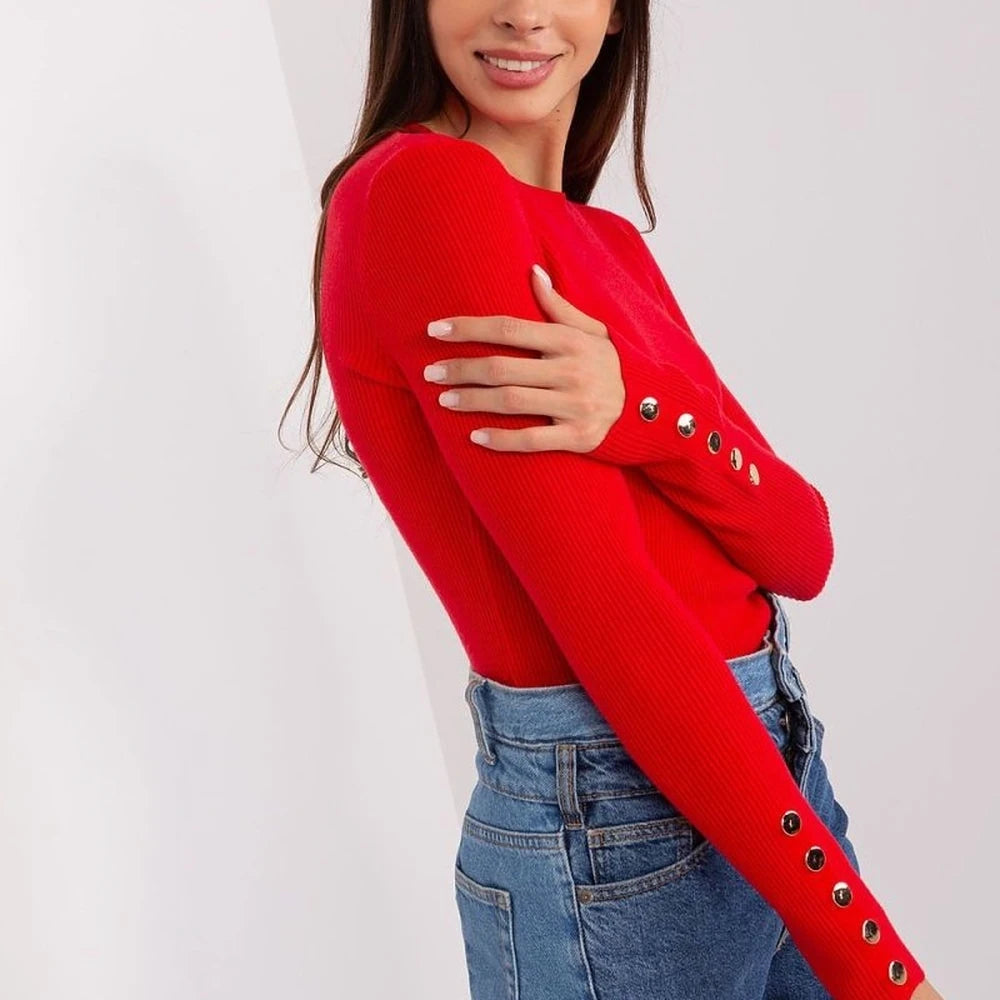 Ribbed Knit Sweater with Sleeve Buttons