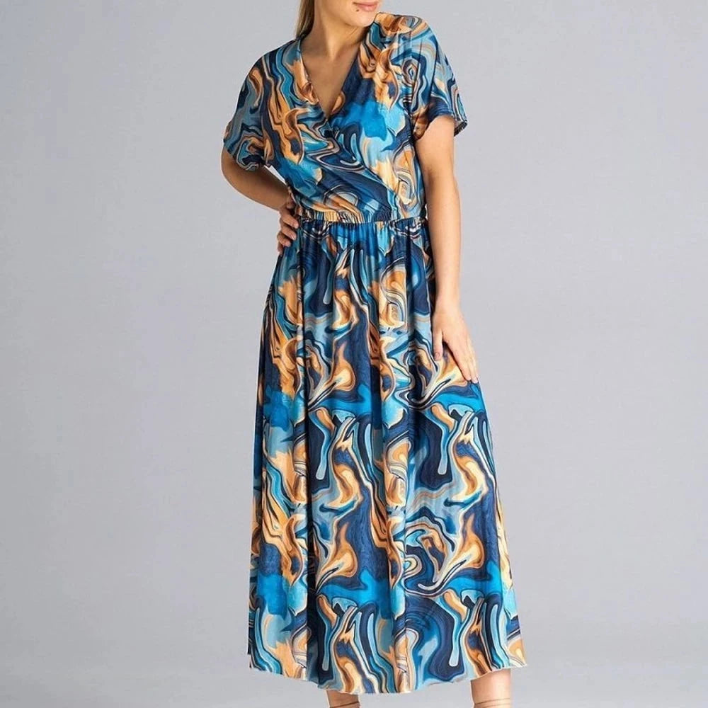 Flowy Overlapping Neckline Day Dress