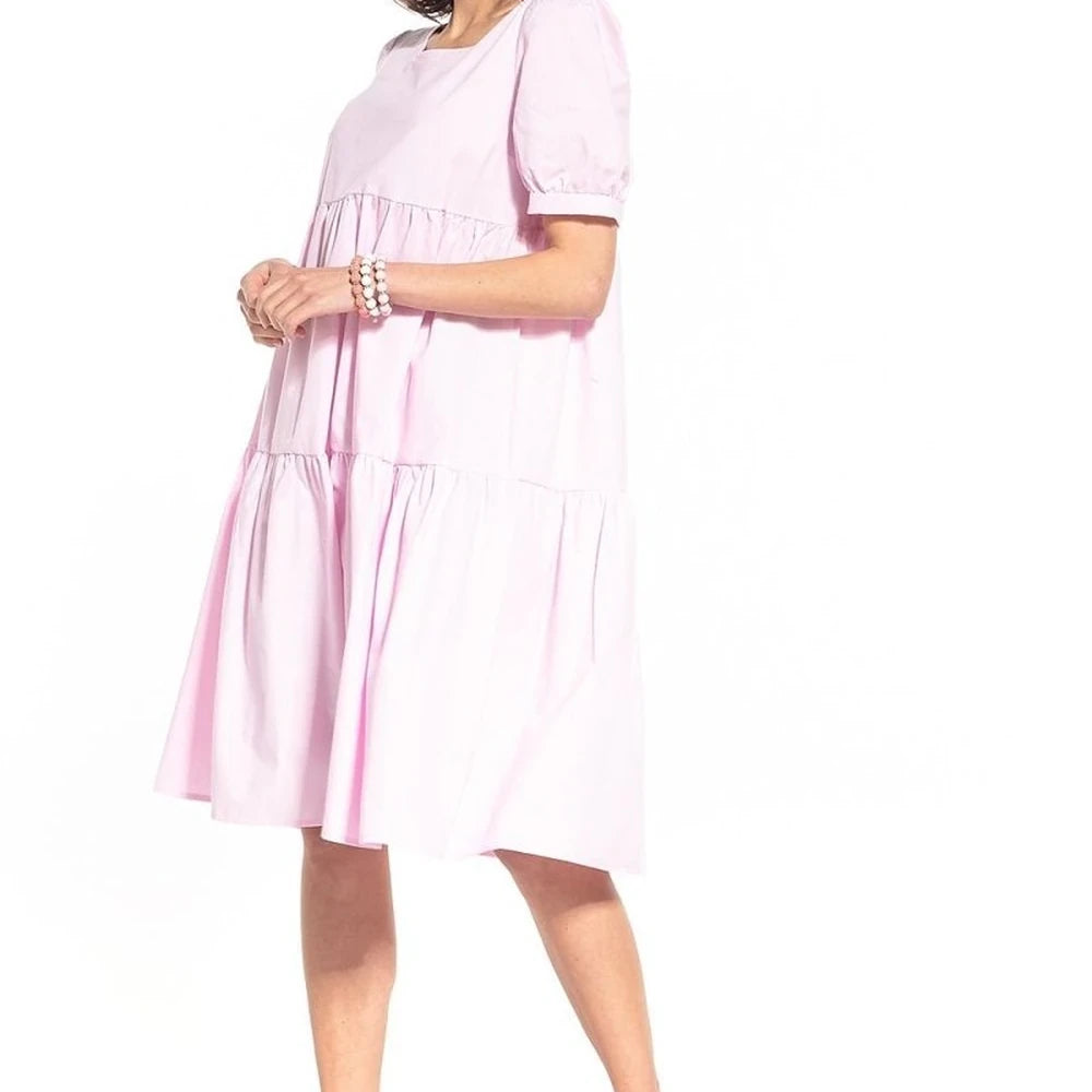 Cotton Midi Dress with Boat Neckline