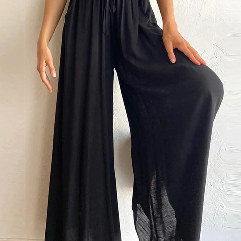 Wide Leg Drawstring Waist Pants
