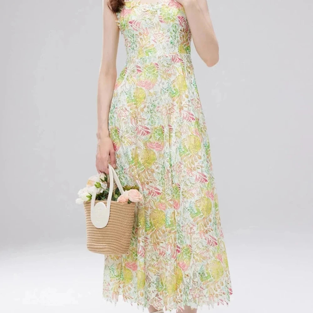 Floral Lace V-Neck Midi Dress