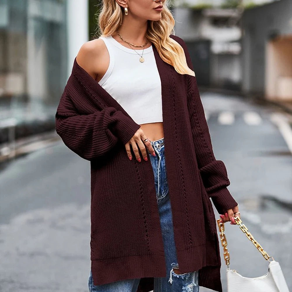 Long Sleeve Waffle-Knit Cardigan
