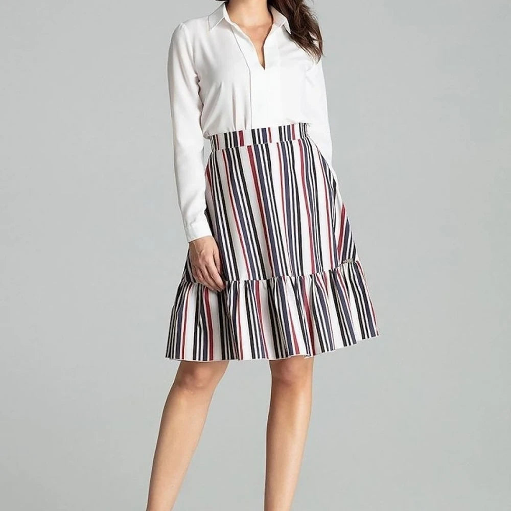 Striped Flared Mini Skirt with Frill