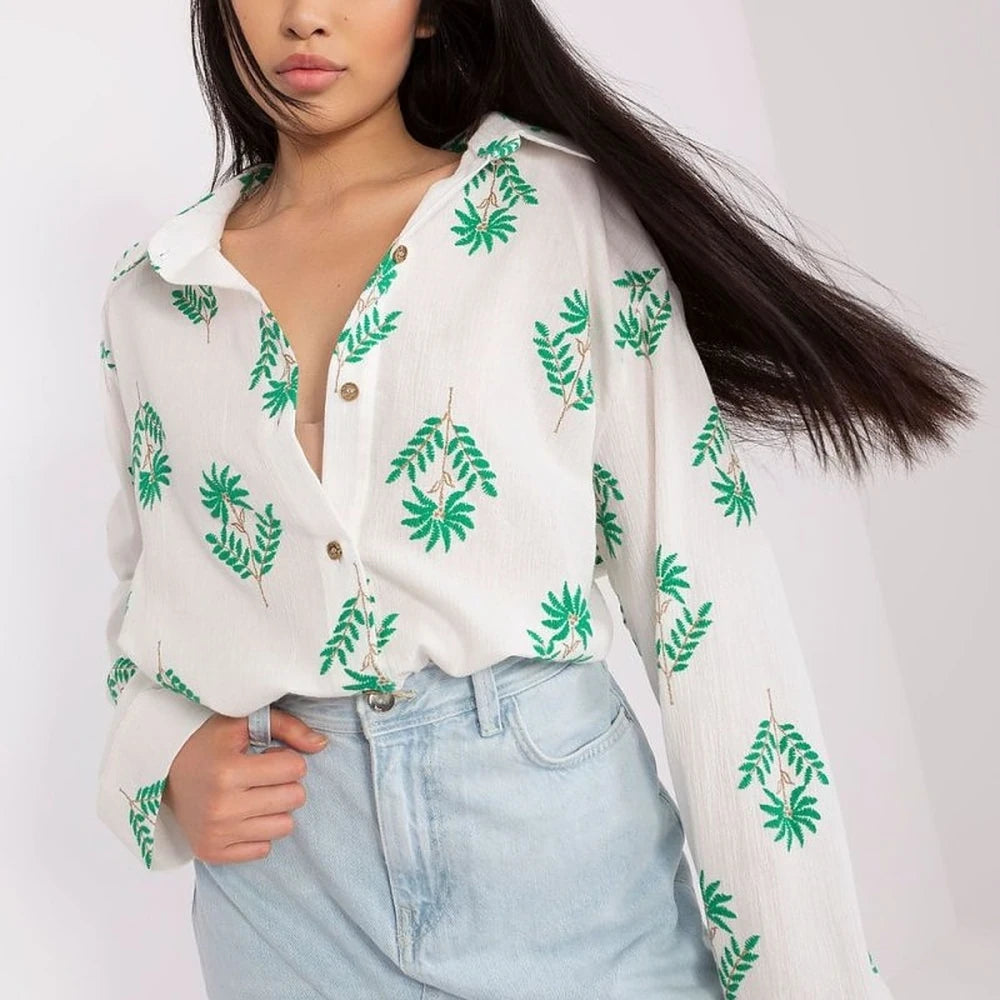 Ribbed Cotton Long Sleeve Women's Blouse