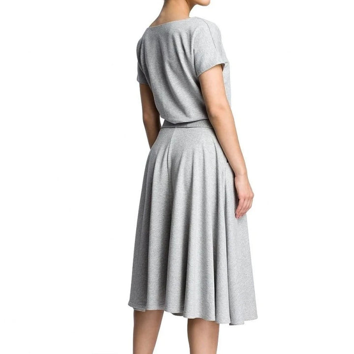 Knee-Length Flared Belted Dress