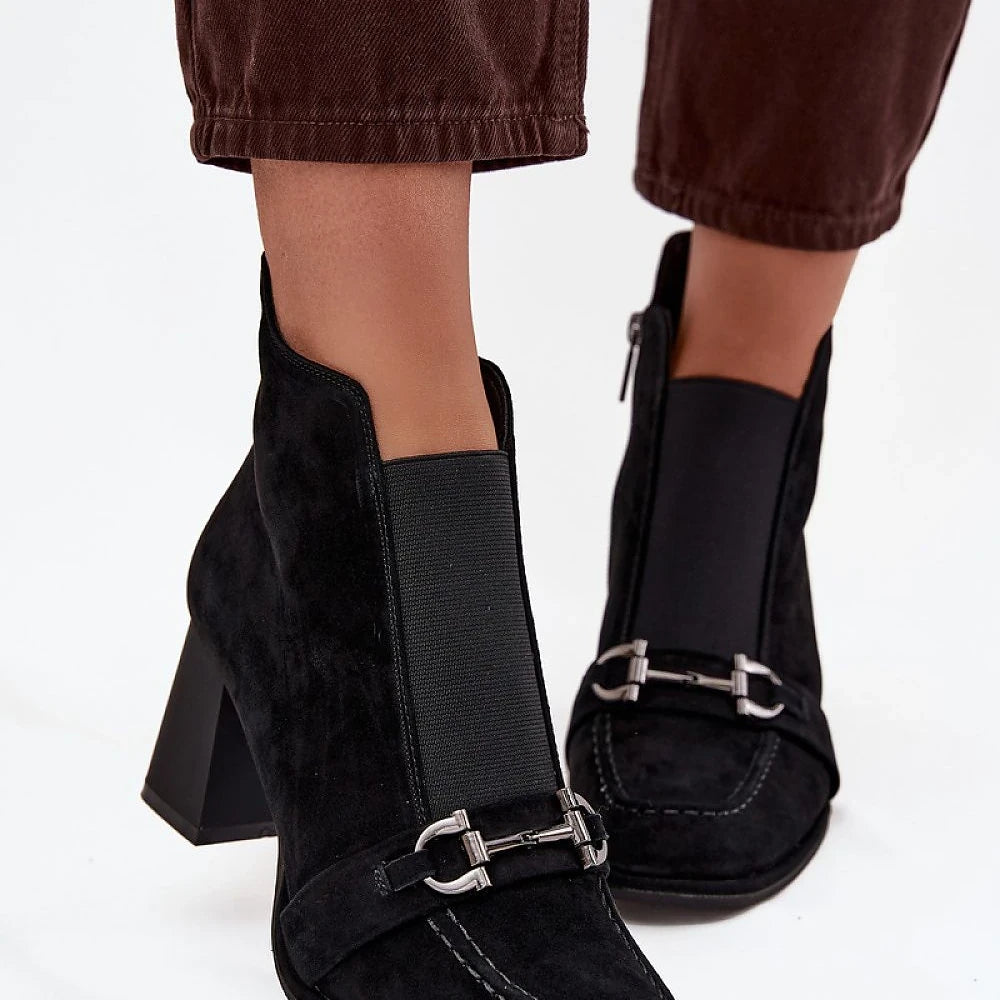 Suede Ankle Boots with Column Heel