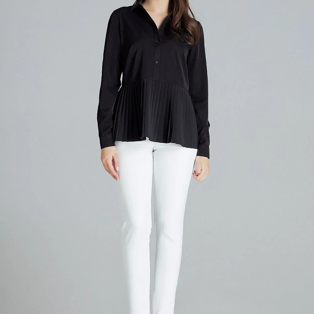 Elegant Black Long Sleeve Collared Blouse