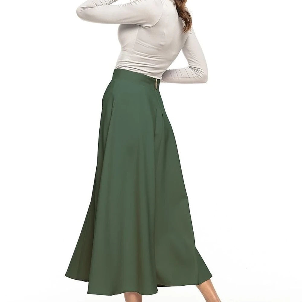 Midi Skirt with Glued Belt and Zipper