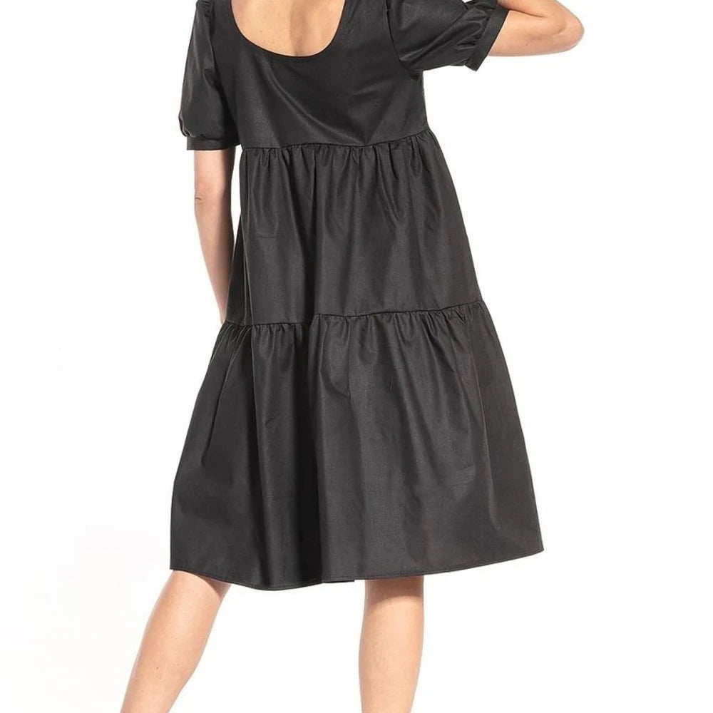 Cotton Midi Dress with Boat Neckline
