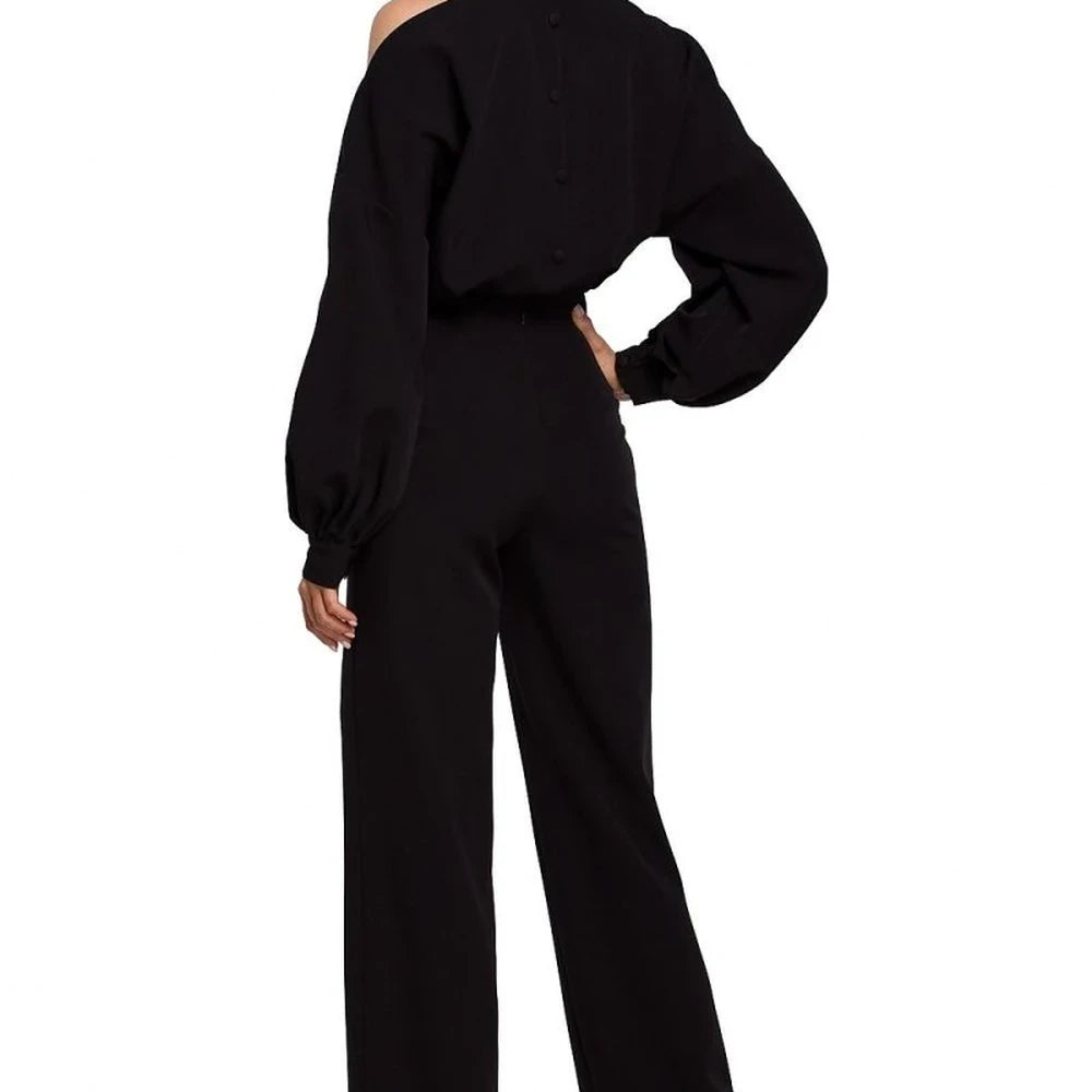 Elegant Jumpsuit with Buffet Sleeves & Slit Neckline