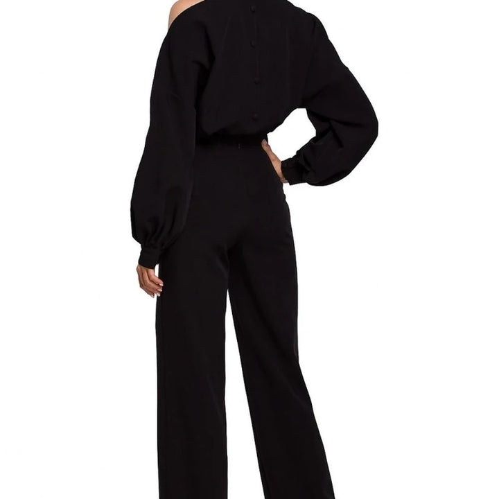 Elegant Jumpsuit with Buffet Sleeves & Slit Neckline