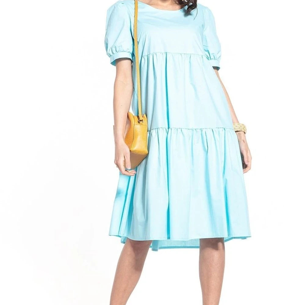 Cotton Midi Dress with Boat Neckline