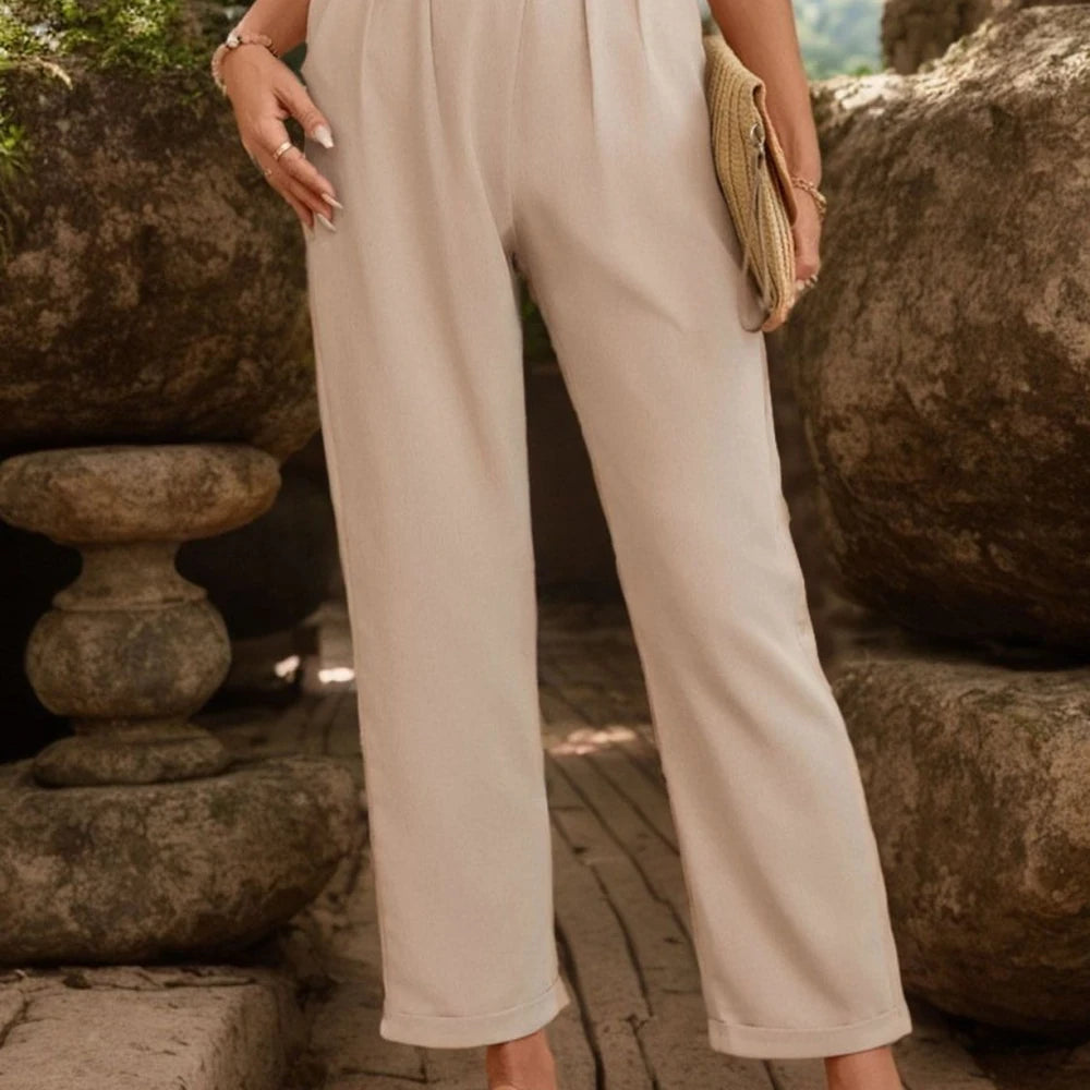 Ruched Elastic Waist Pants with Pockets
