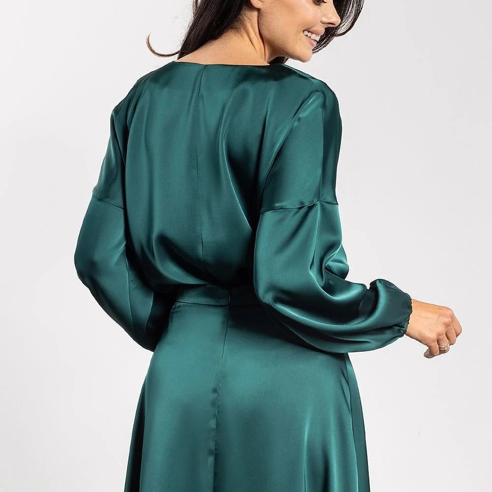 Satin V-Neck Blouse with Ruching