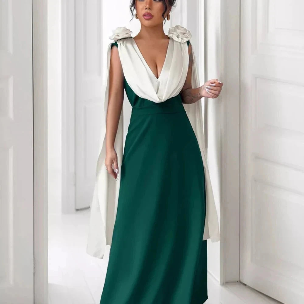 Floral Applique Two Tone Maxi Dress