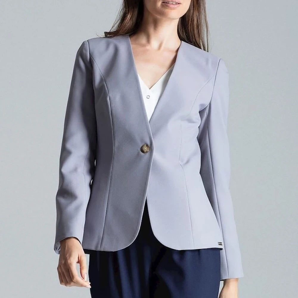 Patterned One-Button Jacket with No Lapels
