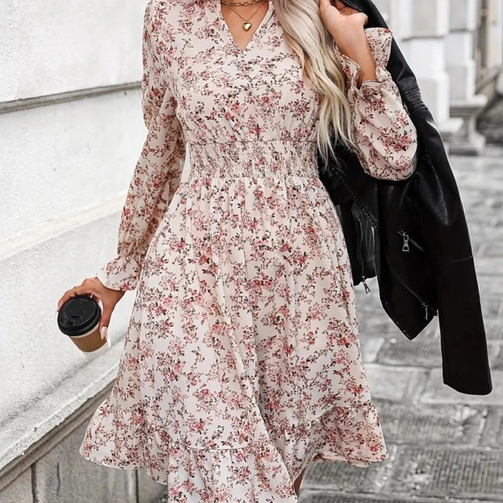 Floral Surplice Dress with Ruffle Hem
