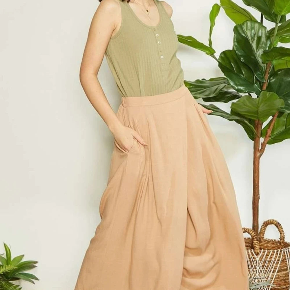 Wide Leg Pants with Wrap Pleating Detail