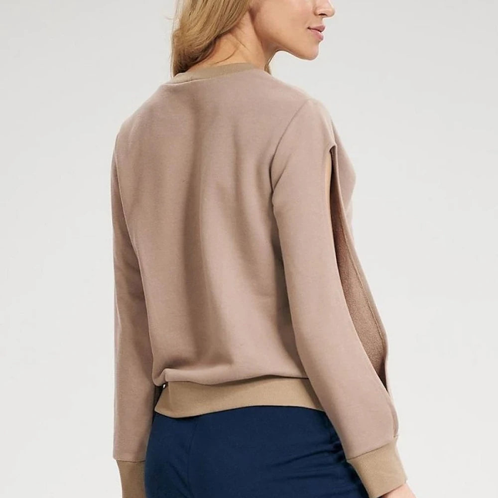 Cotton Sweatshirt Ribbed Cuffs Long Sleeve