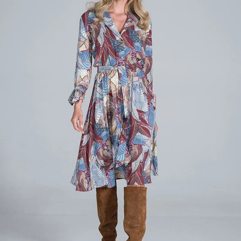 Women's Midi Dress with Collar and Belt