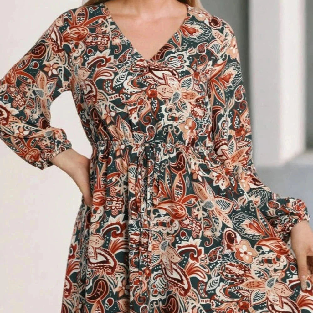 Smocked V-Neck Multicolor Mini Dress