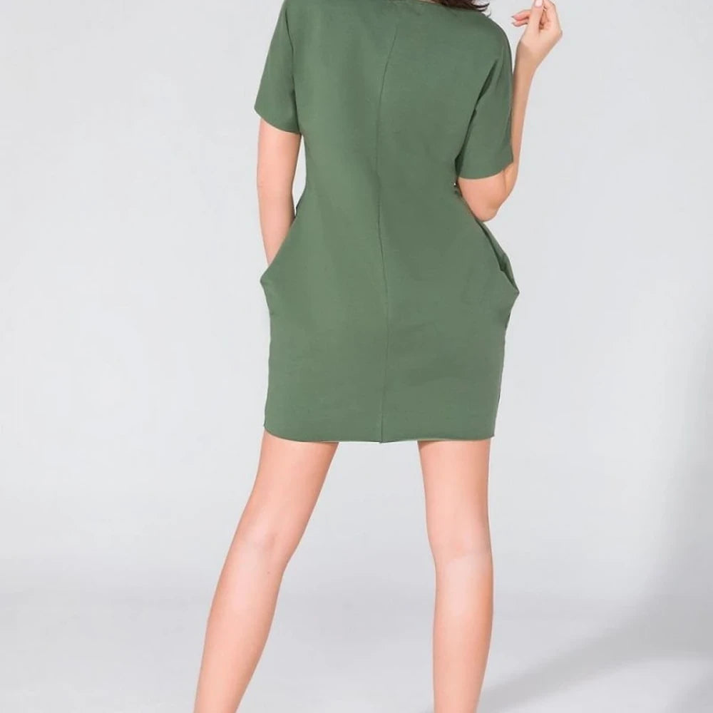 Cotton Blend Wide Cut Dress with Pockets