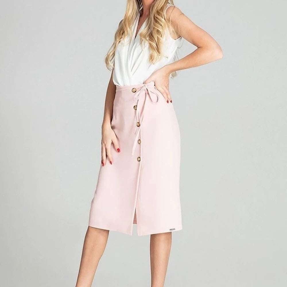 Checked Midi Skirt with Front Overlap