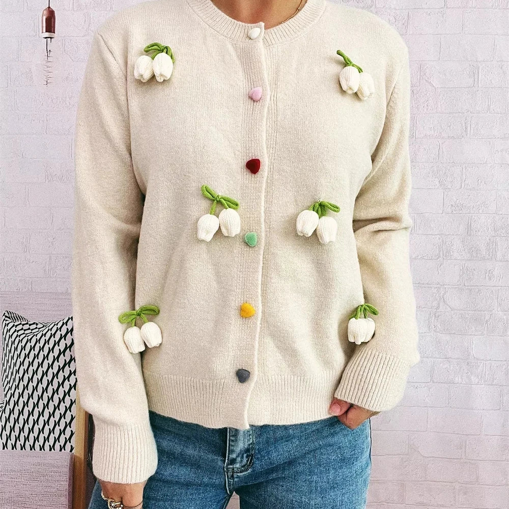 Flower Button Up Long Sleeve Cardigan