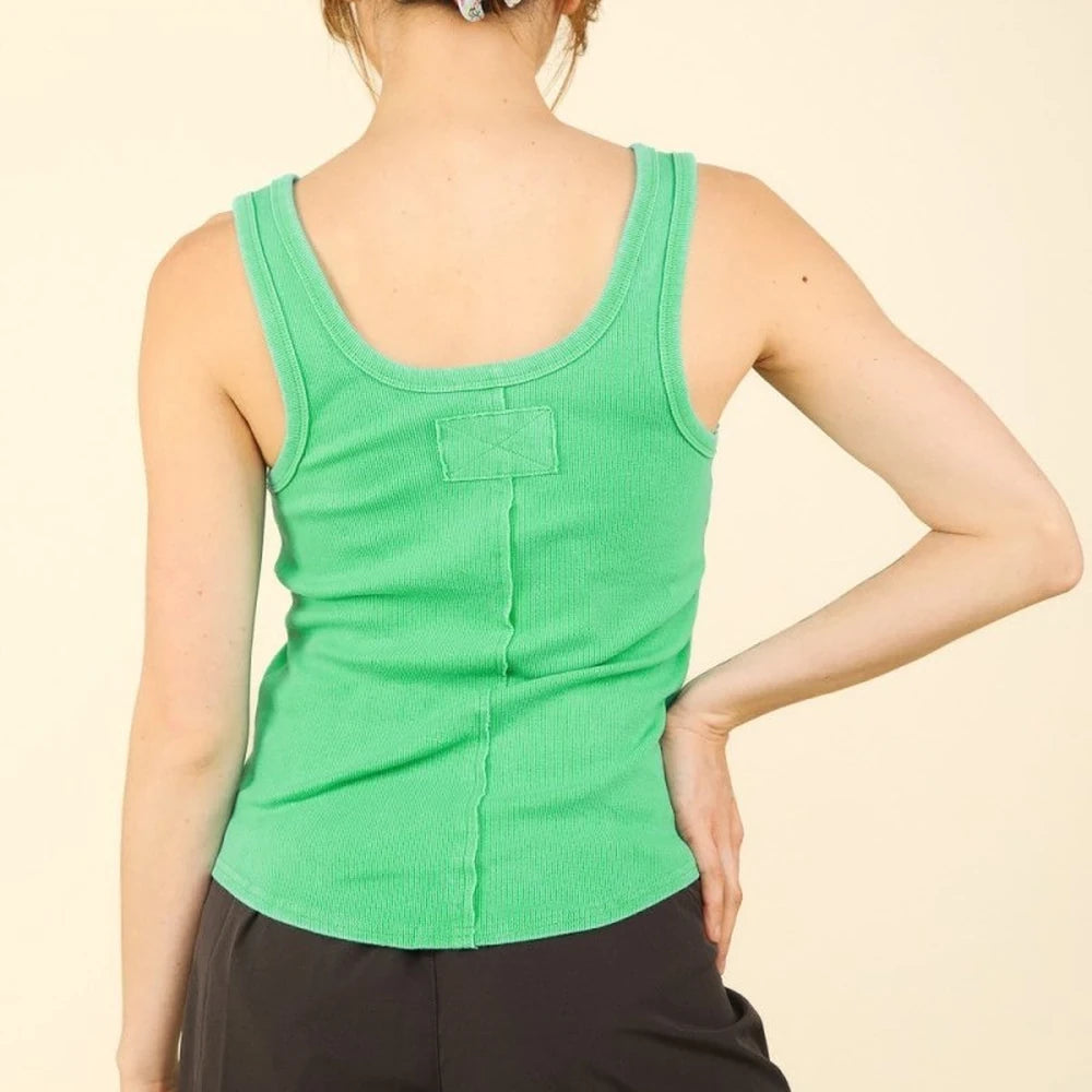 Ribbed Tank Top with Placket Detail