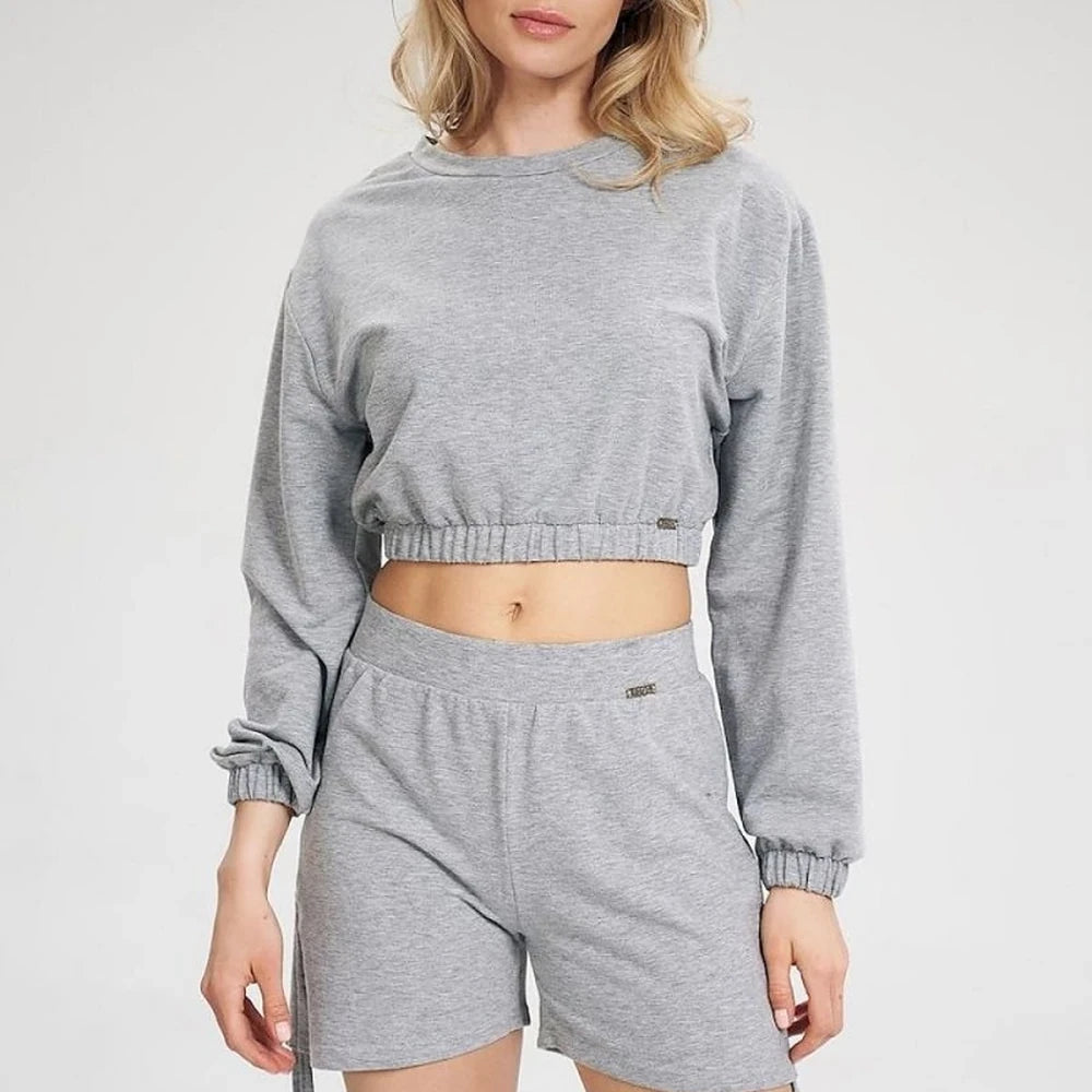 Cropped Long Sleeve Sweatshirt with Elastic Hem
