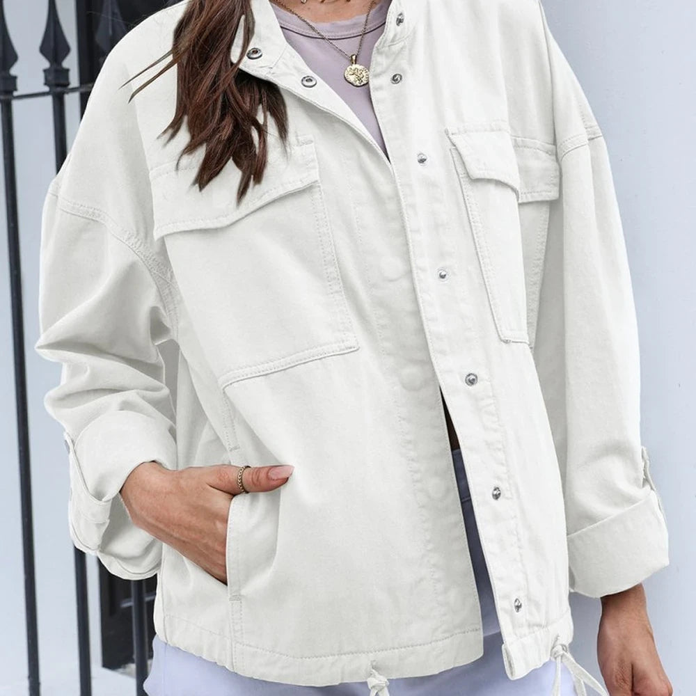 Denim Jacket with Drawstring Hood