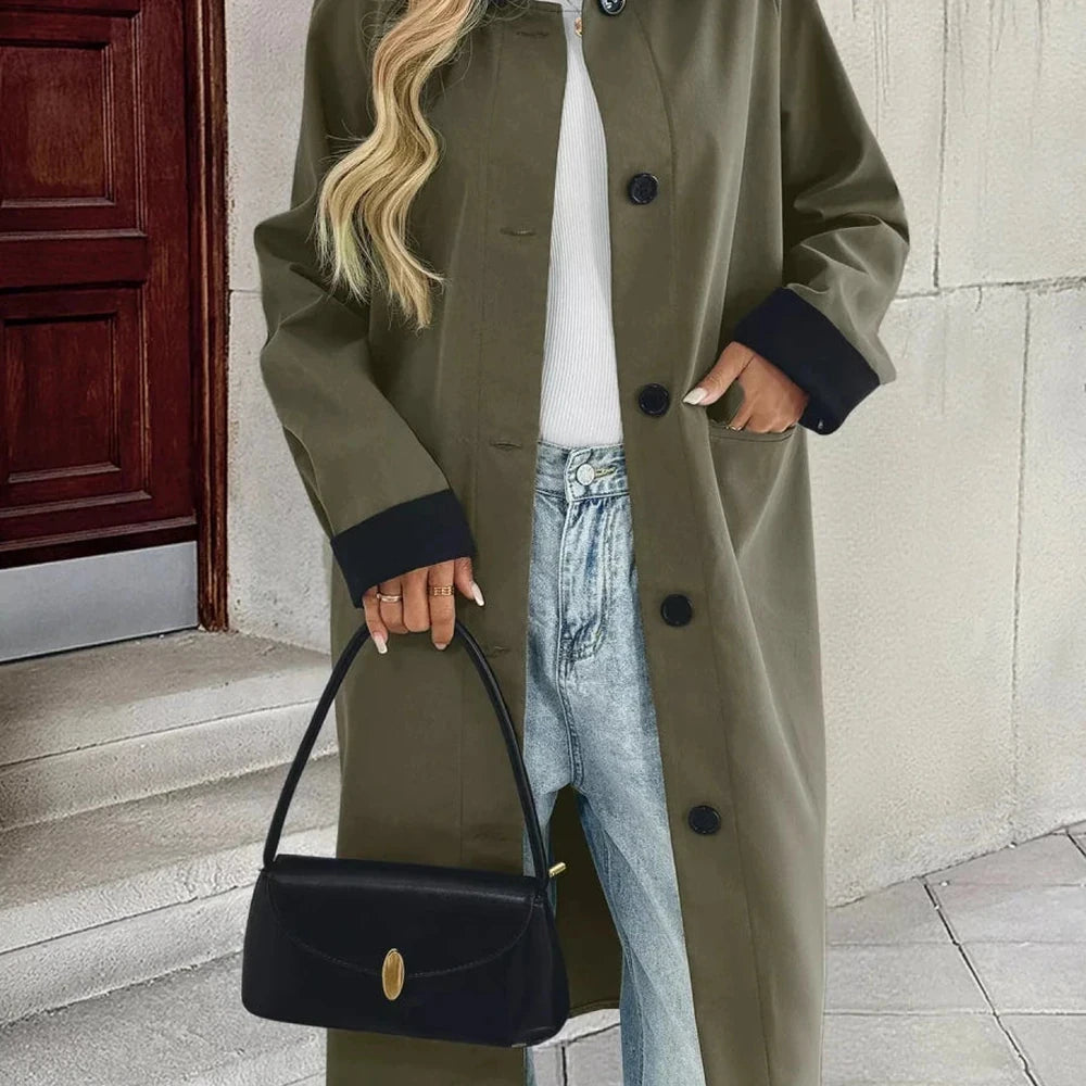 Contrast Collar Button Up Coat