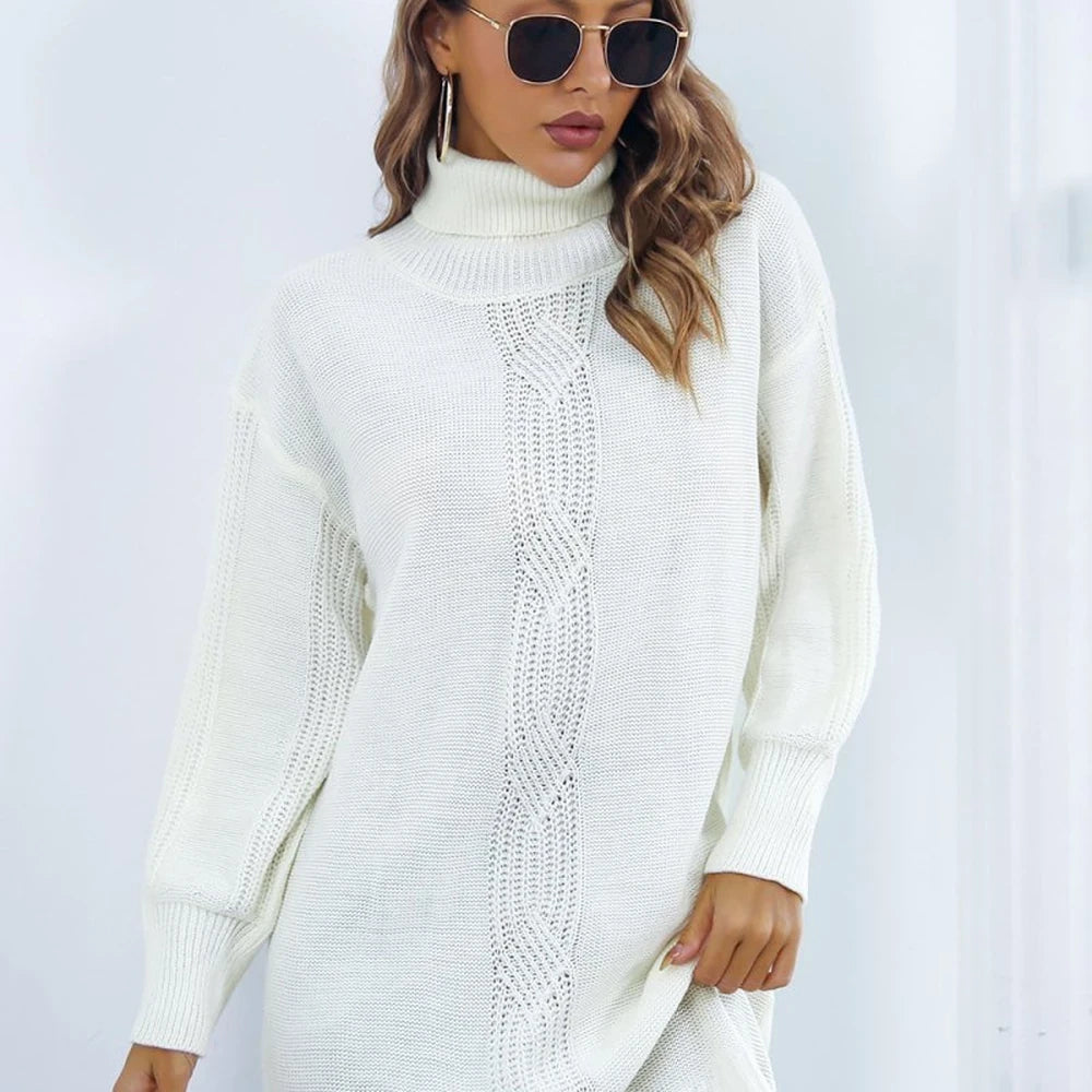 Openwork Turtleneck Sweater Dress