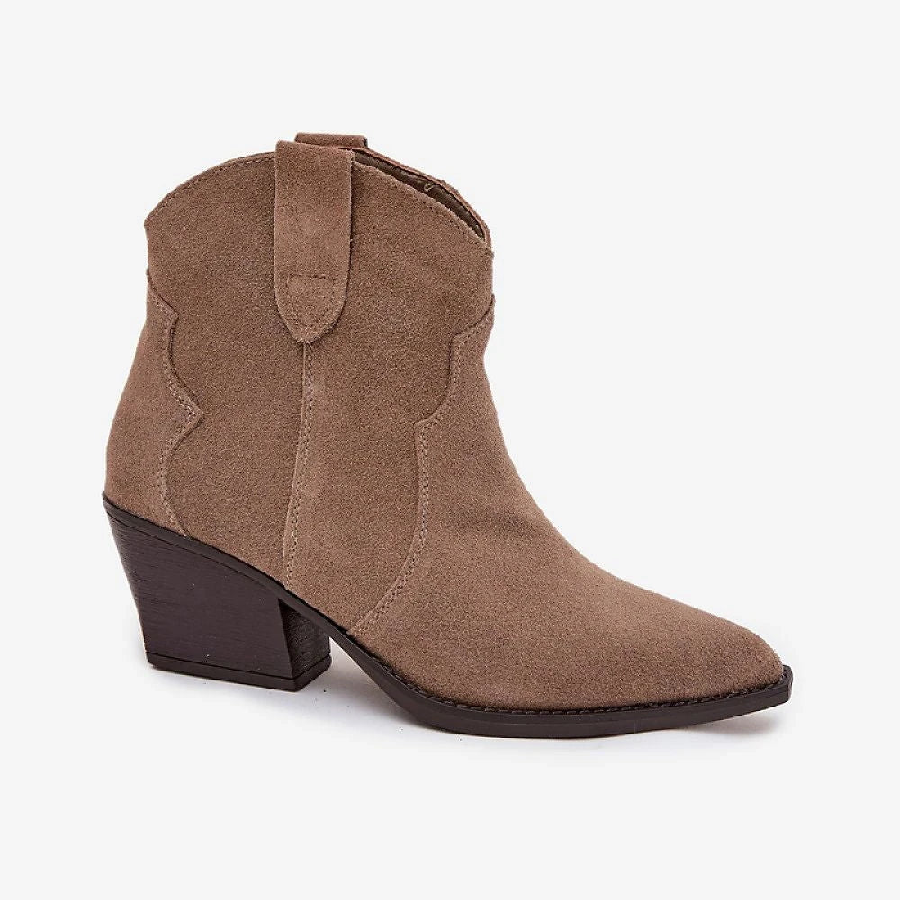 Women's Suede Ankle Boots with Cut Heel