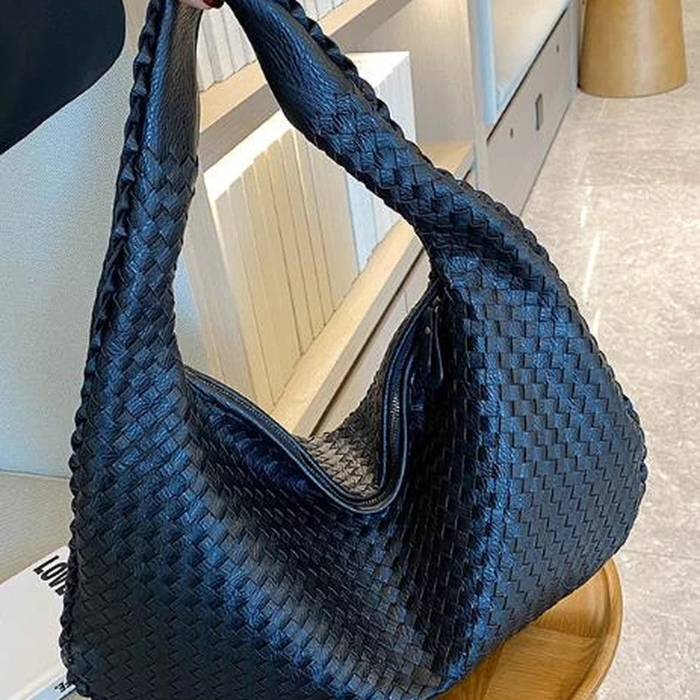 Women's Leather Hobo Woven Handbag