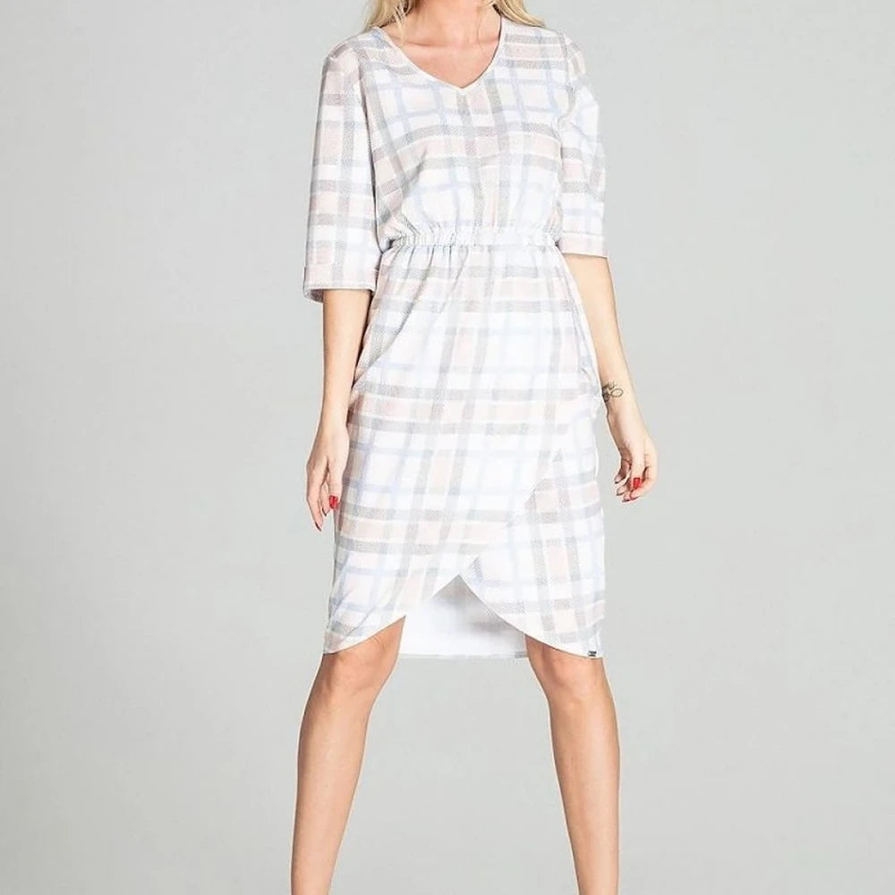 Checkered Midi Dress with 3/4 Sleeves