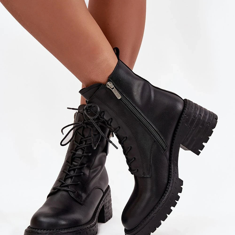 Women's Leather Ankle Boots with Block Heel