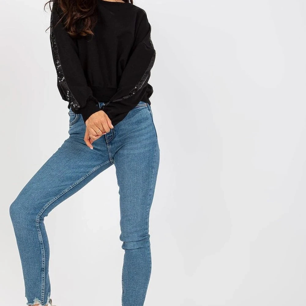 Sequined Sleeve Sweatshirt with Round Neck