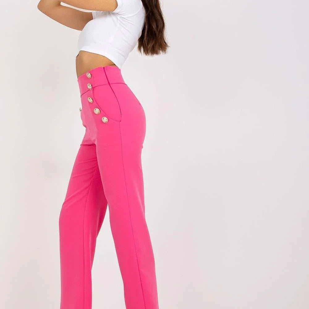 High-Waisted Trousers with Decorative Buttons