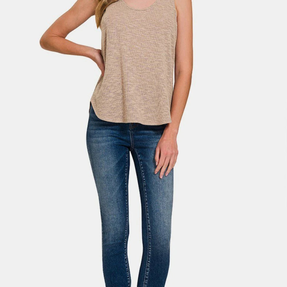 Curved Hem Round Neck Tank Top