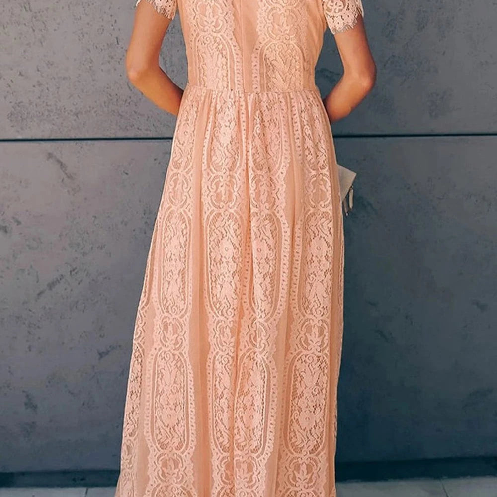 Scalloped Lace V-Neck Maxi Dress