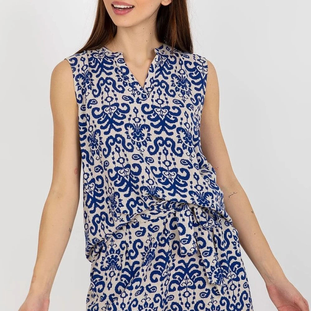 Heart Neck Sleeveless Viscose Blouse