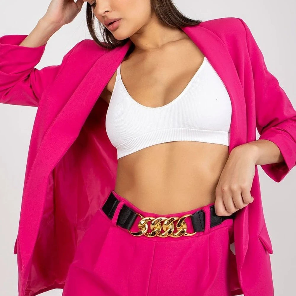 Lined Jacket & Shorts Set with Decorative Belt